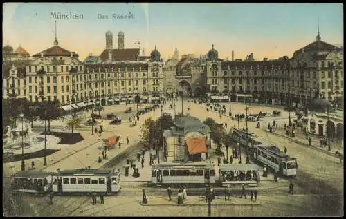 Ansichtskarte München Das Rondell, Straßenbahn colorierte AK 1909