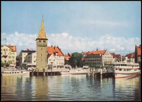 Ansichtskarte Lindau (Bodensee) Hafenpartie mit Altem Leuchtturm 1970