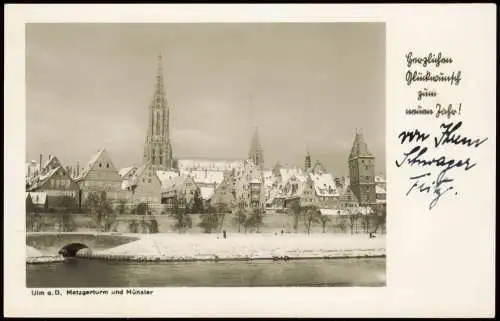 Ansichtskarte Ulm a. d. Donau Stadt im Winter Neujahr AK 1940