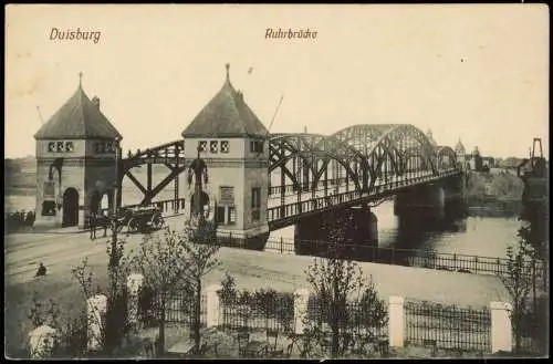 Ansichtskarte Duisburg Ruhrbrücke Pferdefuhrwerk 1911