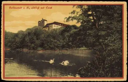 Ansichtskarte Ballenstedt (Harz) Schloß mit Teich Steindruck AK 1912