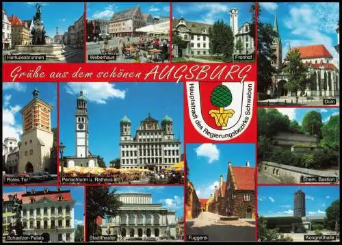 Augsburg Mehrbild-AK u.a. mit Weberhaus  Herkulesbrunnen Schaelzer-Palais 2000