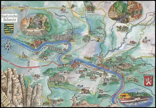 .Sachsen Sächsische Schweiz (Landkarte, Künstlerische Darstellung) 2000