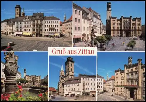 Zittau Mehrbild-AK u.a. Niedermarkt mit Rathaus und Rolandbrunnen 2000