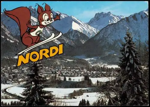 Oberstdorf (Allgäu) Panorama  "Nordi" Maskotchen Skiflug-Weltmeisterschaft 1988