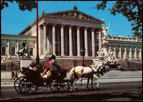 Ansichtskarte Wien Pferde Kutscher passiert das Parlament 1970