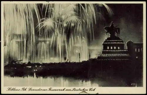 Ansichtskarte Koblenz Grandioses Feuerwerk am Deutschen Eck 1939