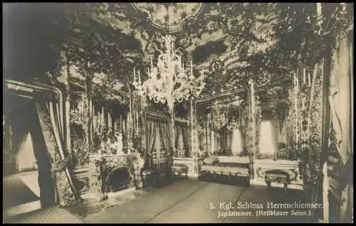 Ansichtskarte Chiemsee Herrenchiemsee Jagdzimmer. (Hellblauer Salon.) 1918