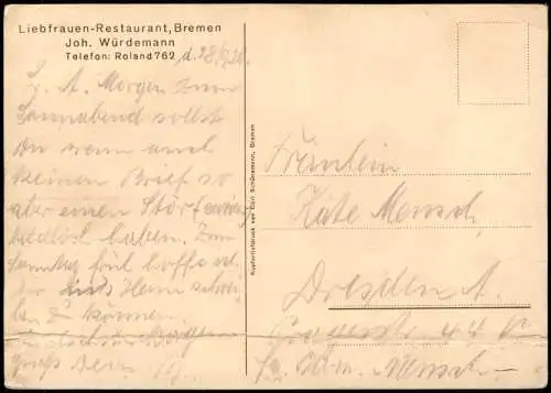 Ansichtskarte Bremen Liebfrauen-Restaurant Ausschlachtung Riesenstör 1925