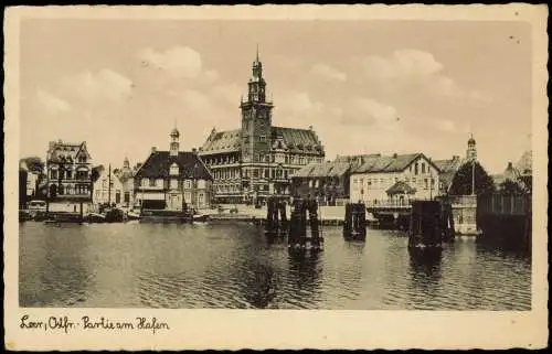 Ansichtskarte Leer (Ostfriesland) Hafen 1942