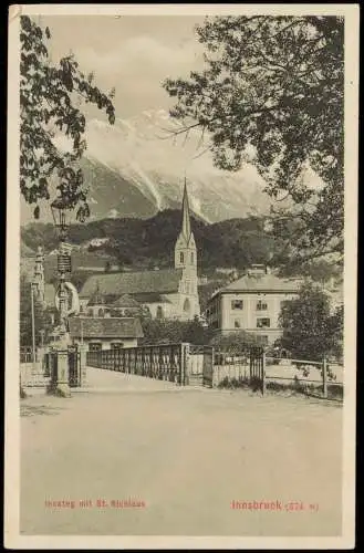 Ansichtskarte Innsbruck Innsteg mit St. Nicolaus 1911