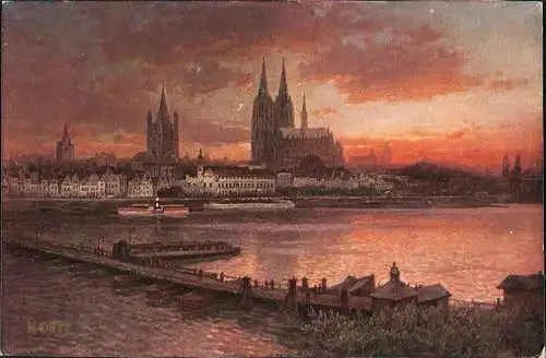 Ansichtskarte Köln Rheinufer, Kölner Dom 1917