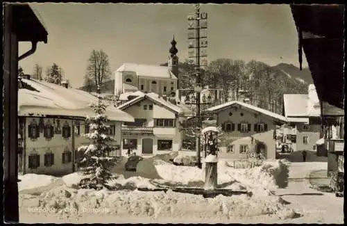 Ansichtskarte Ruhpolding Dorfplatz im Winter VW Käfer 1961