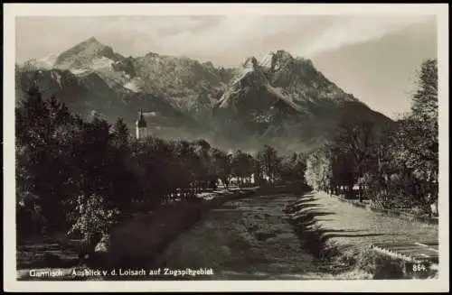 Garmisch-Partenkirchen Umland Ausblick v. d. Loisach auf Zugspitzgebiet 1940