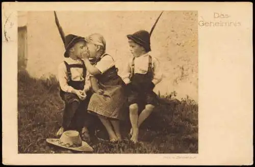 Ansichtskarte  Kinder in Tracht Künstlerkarte - Das Geheimnis 1918