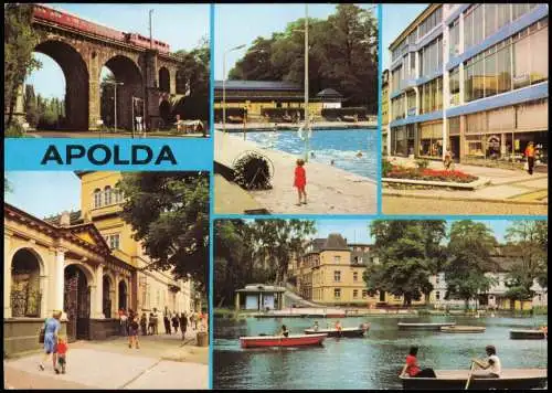 Apolda DDR Mehrbild-AK u.a. mit Viadukt Bad Glockenmuseum Lohteich 1982