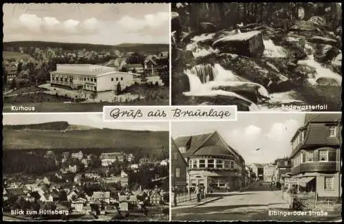 Braunlage Mehrbild-AK mit Bode-Wasserfall, Kurhaus, Hütteberg, Strassen 1964