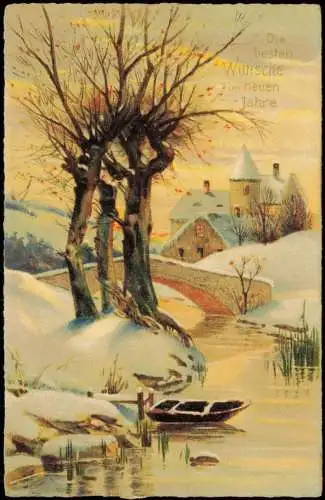 AK Neujahr Sylvester New Year Winter vor der Stadt 1939 gel Bahnpoststempel