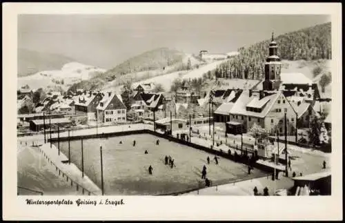 Geising-Altenberg (Erzgebirge) Eishockeyfeld in der Stadt Winter 1957