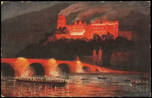 Ansichtskarte Heidelberg Schloss Schloßbeleuchtung Künstlerkarte 1924