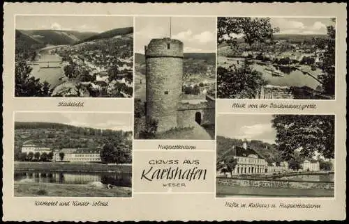 Ansichtskarte Bad Karlshafen Stadtbild Hugenottenturm uvm 1959