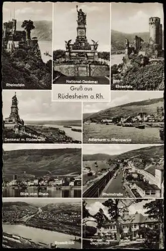 Rüdesheim (Rhein) Mehrbild Fotokarte Denkmal Straße Rhein uvm 1964