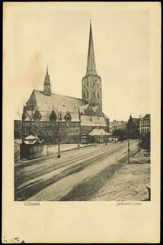 Ansichtskarte Lübeck Straßenpartie an der Jakobikirche im Winter 1915