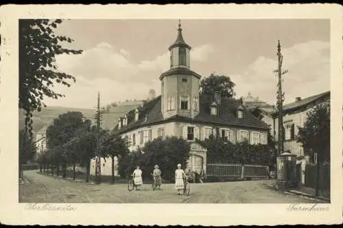 Oberlößnitz-Radebeul Straßenpartie Turmhaus Frauen mit Fahrrad 1928