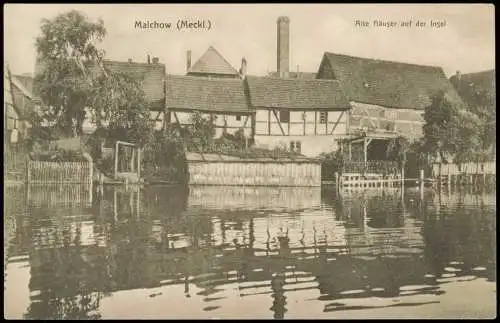 Ansichtskarte Malchow (Mecklenburg) Alte Häuser auf der Insel 1913