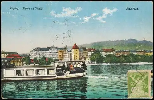 Postcard Prag Praha Partie na Vltavě Rozhledna - Schiff 1923