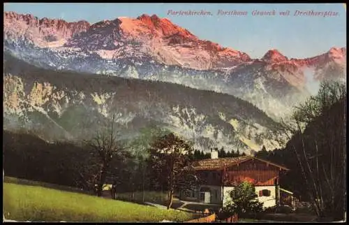 Garmisch-Partenkirchen Umland-Ansicht Forsthaus Graseck mit Dreithorspitze 1912