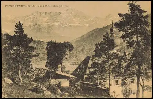 Garmisch-Partenkirchen Umland-Ansicht St. Anton mit Wettersteingebirge 1910