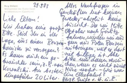 Ansichtskarte Stolpen Burg Stolpen Wohnzimmer der Gräfin Cosel 1973