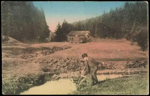 Ansichtskarte Ilmenau Partie im Schorfetal Mann mit Melone 1919