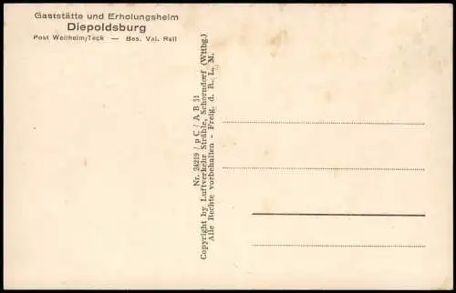 Ansichtskarte Weilheim an der Teck Luftbild Gaststätte Diepoldsburg 1928