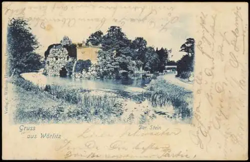 Ansichtskarte Wörlitz-Oranienbaum-Wörlitz Park - Der Stein Blaudruck AK 1902