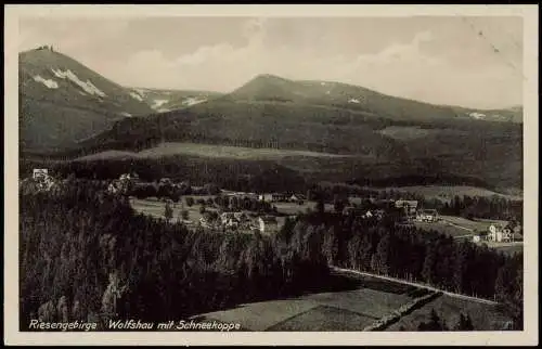 Postcard Wolfshau Stadt mit Schneekoppe 1930  Riesengebirge