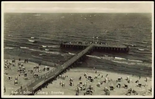 Postcard Kolberg Kołobrzeg Blick auf die Seebrücke 1932  Pommern