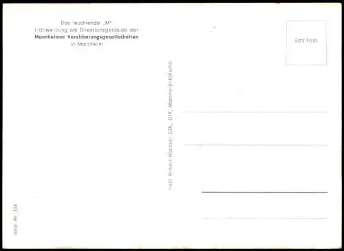 Mannheim Das leuchtende "M" Lichtwerbung Direktionsgebäude  Versicherung
 1968
