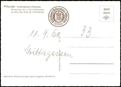 Ansichtskarte München Hofbräuhaus Festsaal 1960