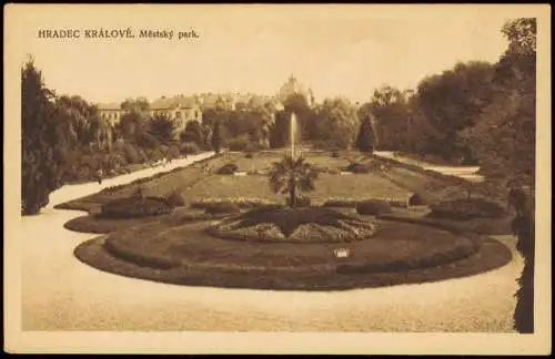 Postcard Königgrätz Hradec Králové Městský park. 1928