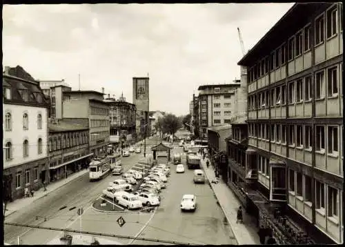 Offenbach (Main) Kaiserstraße und Paulskirche Tram und Auto 1968