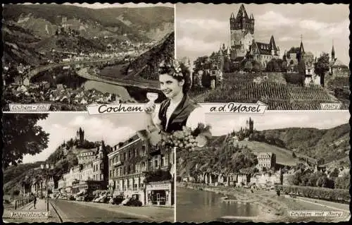 Cochem Kochem Mehrbildkarte mit Ortsansichten und Wein-Königin 1960