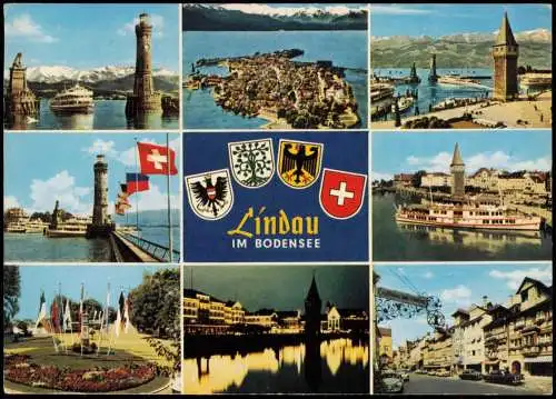 Lindau (Bodensee) Mehrbildkarte mit Ortsansichten u.a. Bodensee Hafen uvm. 1965