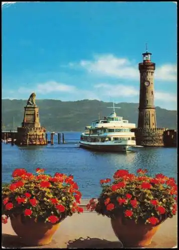 Lindau (Bodensee) Hafeneinfahrt mit Bodensee Motorschiff "STUTTGART" 1970