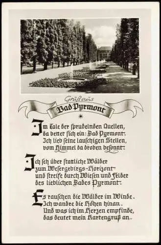 Ansichtskarte Bad Pyrmont Kurpark, Springbrunnenallee Gedicht 1962