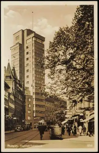 Ansichtskarte Stuttgart Tagblatt Turmhaus, Straßenpartie 1929