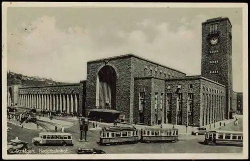 Ansichtskarte Stuttgart Hauptbahnhof Bus Straßenbahn 1937