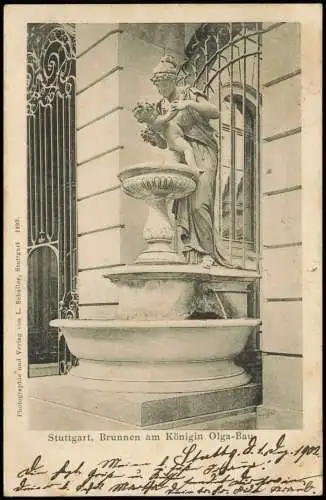 Ansichtskarte Stuttgart Brunnen am Königin Olga-Bau 1902