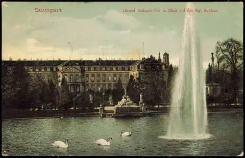 Ansichtskarte Stuttgart Neues Schloss obere Anlagen Fontäne 1906